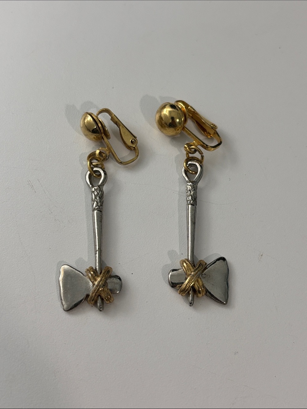 Vintage Style Axe Dangle Clip-On Earrings Two-Tone Statement